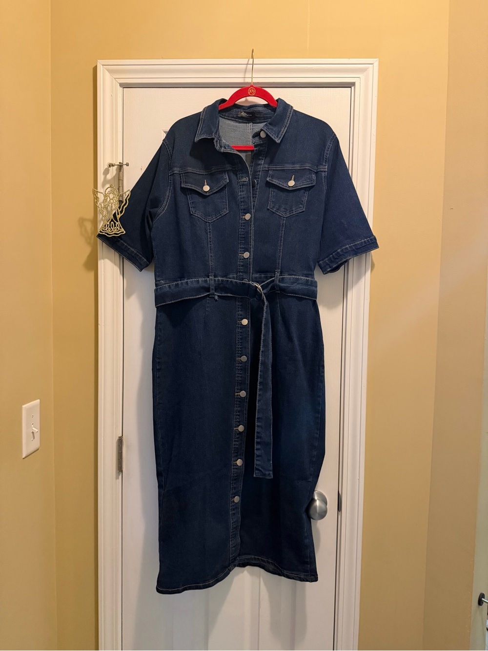 Denim Shirt Dress with Tie Waist - Picture 5 of 16